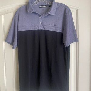 Travis Mathew Men’s Polo Shirt Size M Blue & Navy Colorblock – Pima Cotton Blend